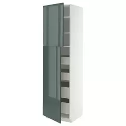METOD / MAXIMERA Vis.el. s 2 vrata/4 fioke, bela/Kallarp tamna sivozelena visokog sjaja, 60x60x220 cm