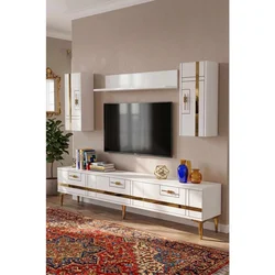 Hanah Home TV komoda Ilay, bela / zlatna