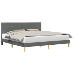 Vidaxl Konstrukcija postelje z vzglavjem Temno siva 200 x 200 cm Blago