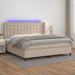 vidaXL Box spring postelja vzmetnico LED kapučino 200x200 cm um. usnje