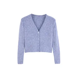 Trendyol Milla ženski duks Wardrobe Essentials Crop Button Detailed Soft Textured Wool Knitwear Cardigan Twoaw26Hi00013, plava
