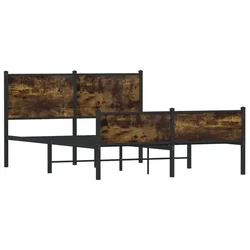 Vidaxl Kovinski posteljni okvir brez vzmetnice dimljen hrast 150x200cm