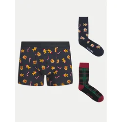 JACK & JONES Set muške bokserice i čarape, 2 para, Jacxmas Check 12266765, Crni