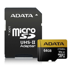 UHS-II U3 MicroSDXC 64GB V90 class 10 + adapter AUSDX64GUII3CL10-CA1