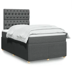 Vidaxl Box spring postelja z vzmetnico temno siva 120x190 cm blago