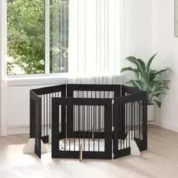 Vrata za pse s postoljem 6 pcs Crni hrast 80 x 80 cm