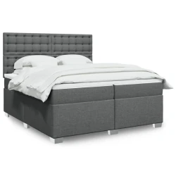 vidaXL Box spring postelja z vzmetnico temno siva 200x200 cm blago