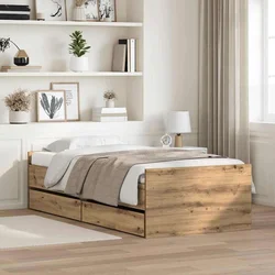 Vidaxl Konstrukcija postelje s predalom Umetni hrast 100 x 200 cm