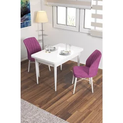 Hanah Home trpezarijski set Arp, sto i 2 stolice, bela ploča, ljubičasta tkanina Babyface