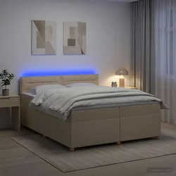 Vidaxl Postelja boxspring z vzmetnico Krem 200 x 200 cm Blago