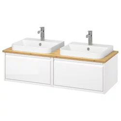 ÄNGSJÖN / BACKSJÖN Postolje umiv/umivaonici/slavine, v. sjaj bela/bambus, 122x49x41 cm