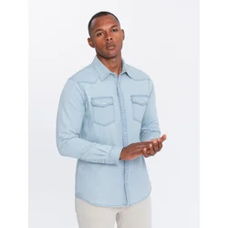Ombre Men's denim snap shirt with pockets - light blue