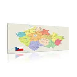 Slika stilski zemljevid Češke z zastavo - 140x70