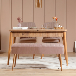Hanah Home Set trpezarijski sto, 2 trpezarijske stolice i klupa Vina 0900 Bež