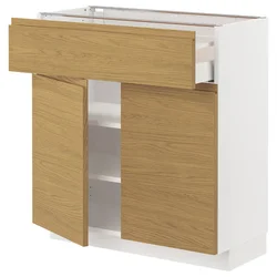 METOD / MAXIMERA Podni element s fiokom/2 vrata, bela/Voxtorp im. hrastovine, 80x37 cm