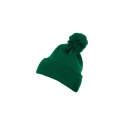 Pom Pom Knit hat with cuff spruce green