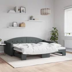 Greatstore Izvlečna dnevna postelja temno siva 90x200 cm blago