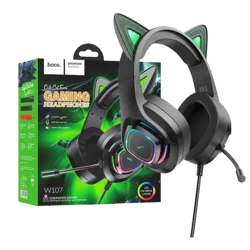 hoco. Slušalice sa mikrofonom, gaming, USB/3.5 mm, LED - W107 Cute Cat Black/Green