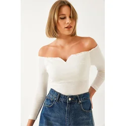 Bianco Lucci Womens Drawstring Neck Crop Knitted Blouse