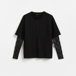 Reserved - Oversize majica dugih rukava sa čipkom