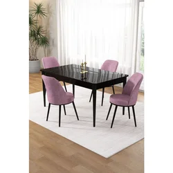 Hanah Home trpezarijski set Pir, sto i 4 stolice, ploča u dekoru crnog mermera, roze tkanina Babyface