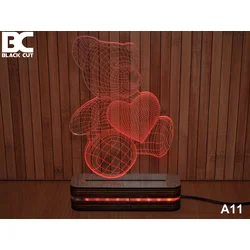 Black Cut 3D Lampa Meda i srce, Crvena