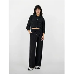 Sinsay - Materijalne pantalone sa širokim nogavicama - crno