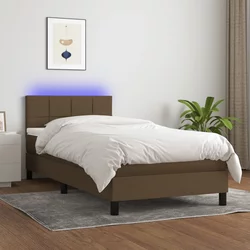 Den Box spring postelja z vzmetnico LED temno rjava 100x200c