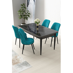 Hanah Home Set Trpezarijski sto i 4 stolice Nil, Tirkizno-crni