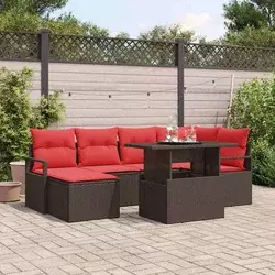 vidaXL vidaXL Kavčna garnitura z blazino 7 pcs Rjava in rdeča Poly ratan, (5000138347)