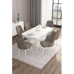 Hanah Home Set Trpezarijski sto i 6 stolica Are, Bež-beli