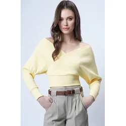 Trend Alacati Stili Ženska bluza dugih rukava ALC-019-053-BLZ, V-izrez, Žuta
