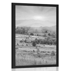 Plakat snopi sena v Karpatih v črnobeli varianti - 40x60 silver