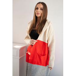 Striped Hooded Sweater Beige+Red+Pink
