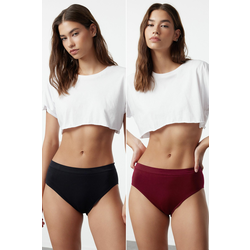 Trendyol Black-Claret Red 2 Pack Seamless Hipster Knitted Panties