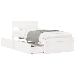 vidaXL Posteljni okvir s predali bel 75x190 cm trdna borovina