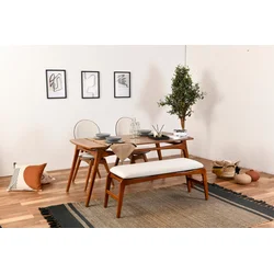 Hanah home Set trpezarijski sto, 2 trpezarijske stolice i klupa Touch Orah
