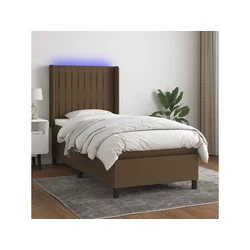 Den Box spring postelja z vzmetnico LED temno rjava 90x190 cm blago