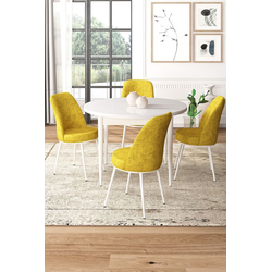 Hanah Home Set Trpezarijski sto i 4 stolice, Žuto-beli