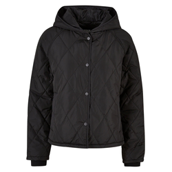 Womens Oversized Diamond Quilted Hooded Jacket Black