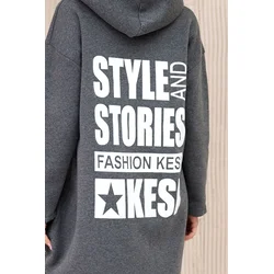 Padded sweatshirt with a long back and a graphite hood