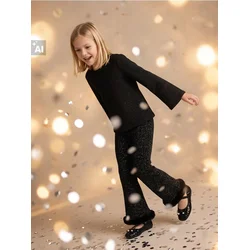 Sinsay - Velur flare pantalone sa metalizovanim koncem i veštačkim krznom - crno