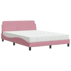 Vidaxl Postelja z vzmetnico Dover roza 140x190 cm žamet