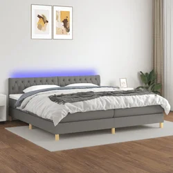vidaXL Box spring postelja z vzmetnico LED temno siva 200x200 cm blago