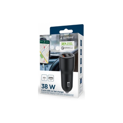 GEMBIRD TA-UC-AC2PDQC38-CAR-01 2-port USB car fast charger, Type-C PD, 38W, Crna