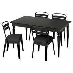 ROSENTORP / RAMSNÄS Sto i 4 stolice, crna/crna, 155/215x87 cm