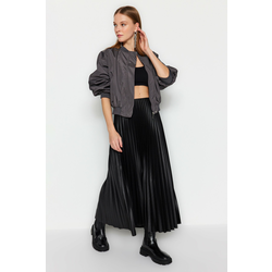 Trendyol Black Pleated Maxi Stretchy Knitted Skirt
