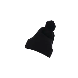 Pom Pom Knit hat with cuff black