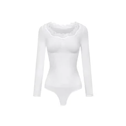 cfab Oblikovanje postave Lace Bodysuit Sculpting Shapewear Longsleeve mit String bela