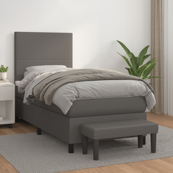 vidaXL Box spring postelja z vzmetnico siv 100x200 cm umetno usnje